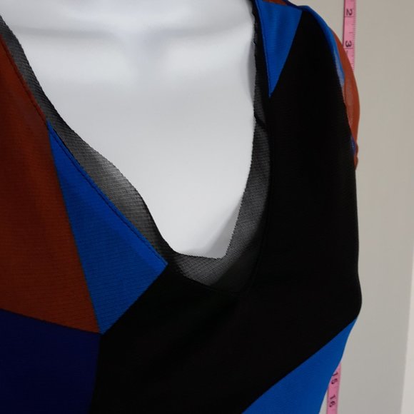 INC • PETITE 2P short sleeve work top rusched sides colorblock slimming women's - Picture 2 of 5